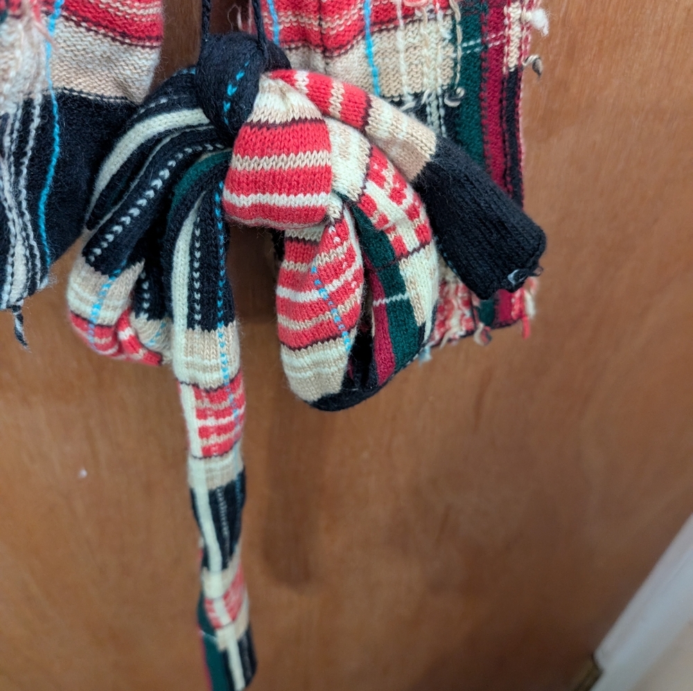 Plaid Shawl collar belted sweater